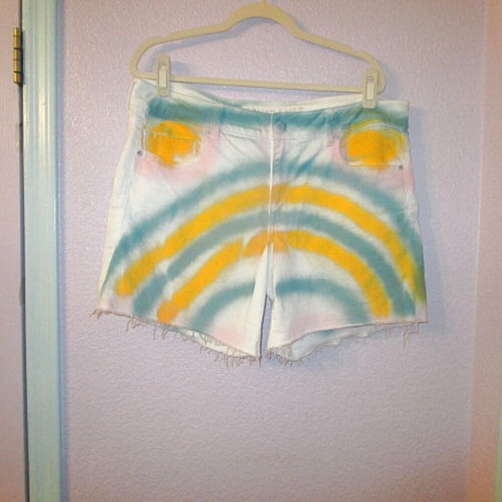 American Eagle Jean Shorts Womens 18 Stretch Denim Cut Off Rainbow Hippie Boho